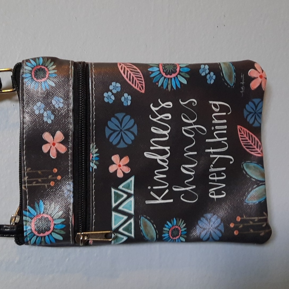 Kindness Changes Everything Crossbody Purse Bag  Floral Design Zipper Closure